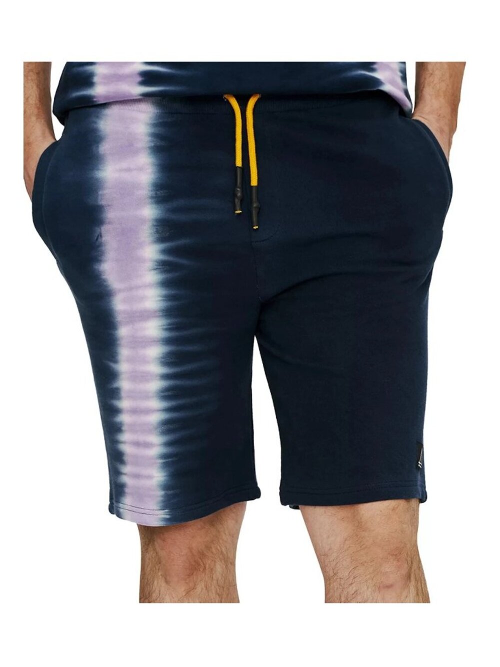 Eleven Paris Men's Tie Dye Sweat Shorts, Navy Blue With Violet Stripe, XL
